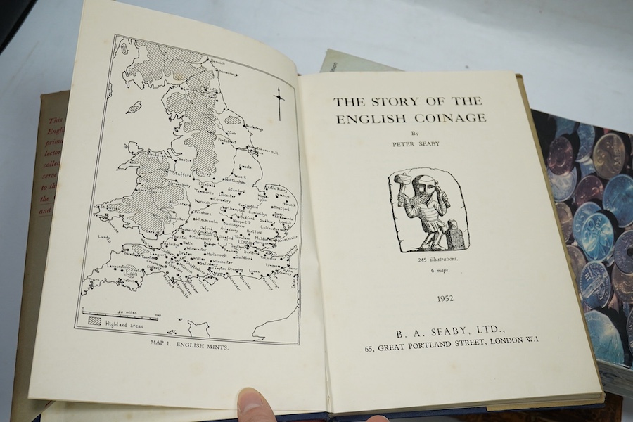 Numismatic books; Folkes, Martin, A table of English gold/silver/ modern Scotish [sic] coins, London 1736, 4vo, Seaby, P, The story of English coinage, various book catalogues etc.